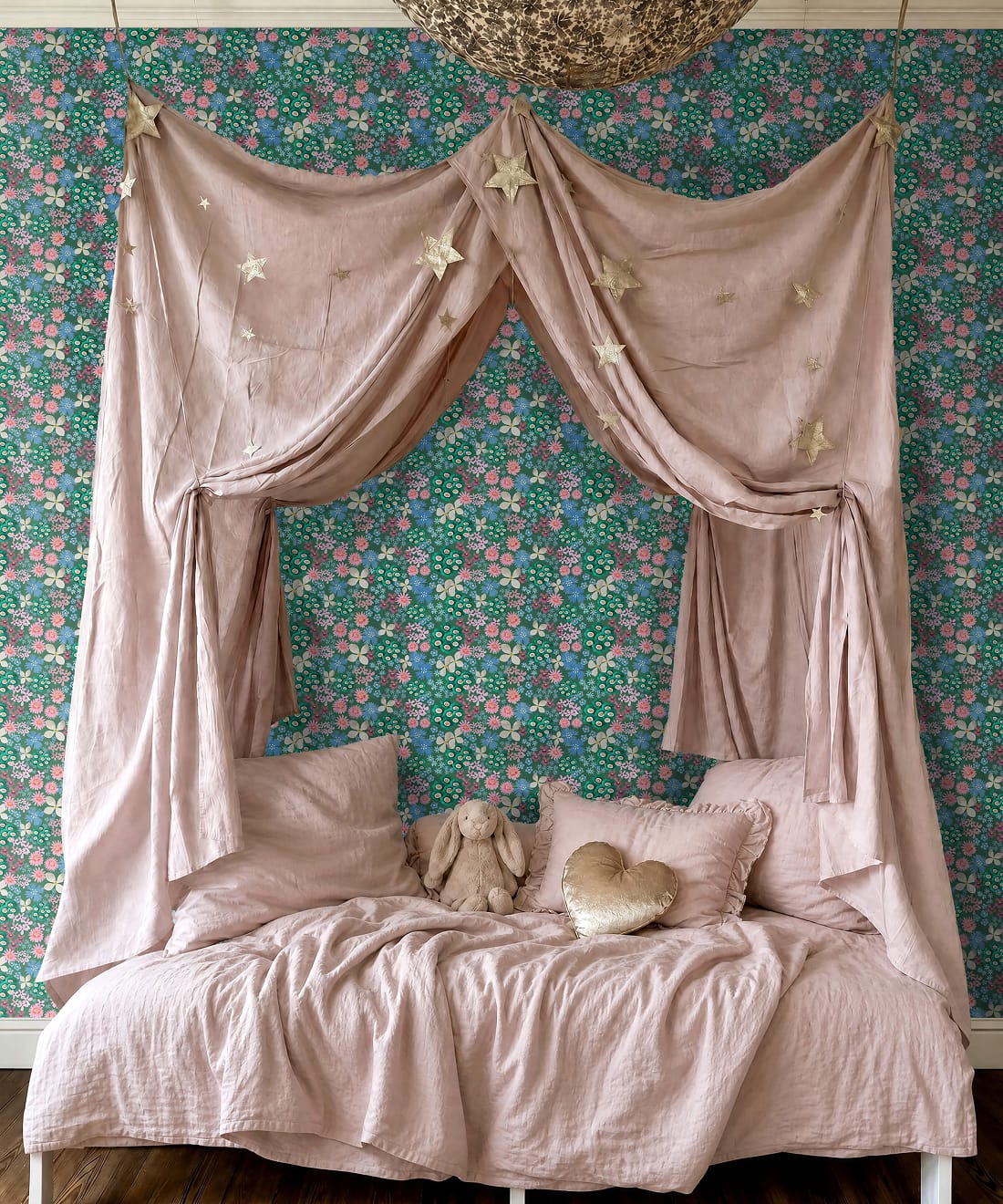 Meadow Confetti Wallpaper - Colourway: Kelp Green - Insitu