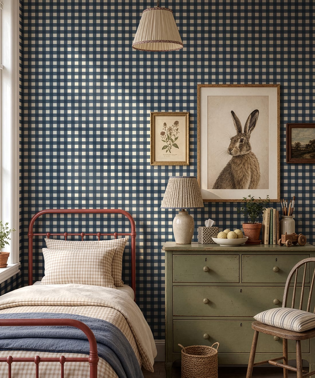 Clubhouse Check Wallpaper - Colourway: Old Navy - Insitu