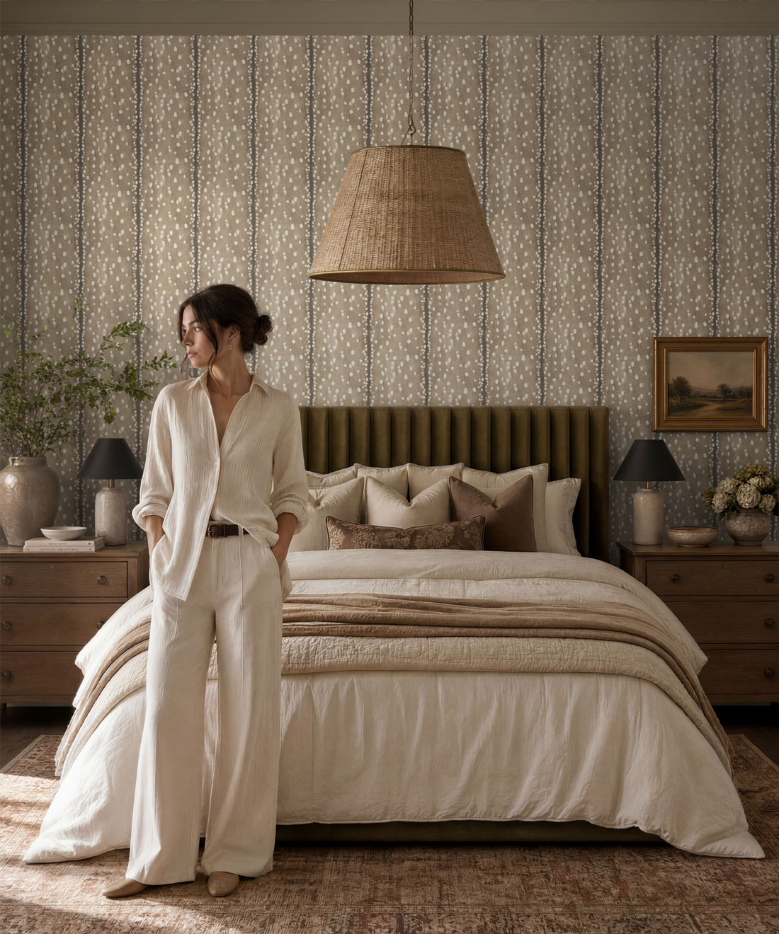 Fawn Spot Wallpaper - Colourway: Mink - Insitu