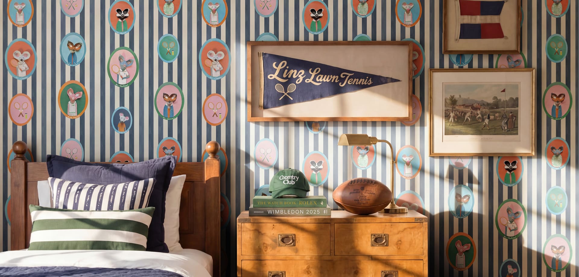 The Curious Club - Bethany Linz Wallpaper Collection - Home Page - Hero Image - The Tennis Club Wallpaper Insitu