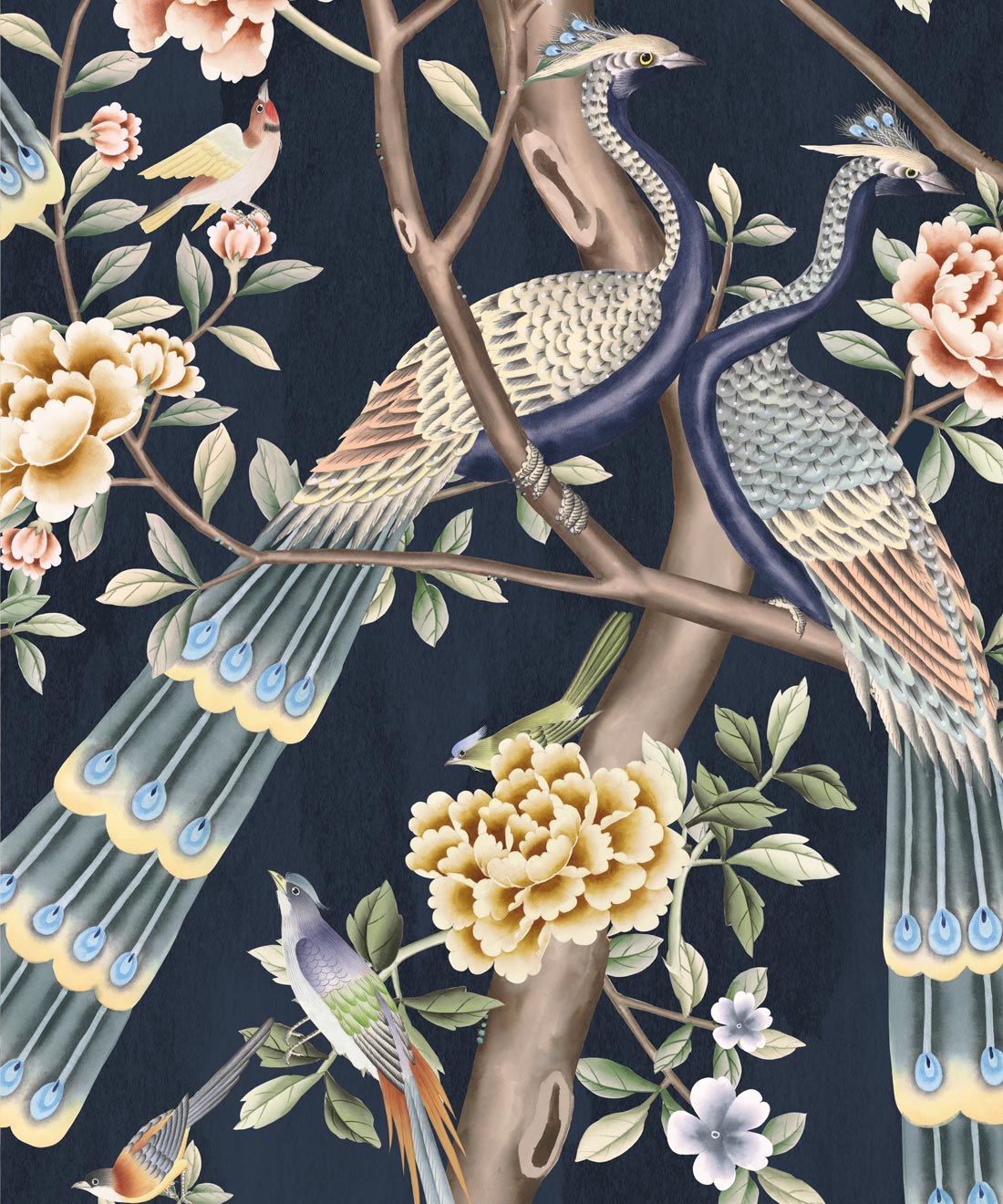 Peacock Pavilion Wallpaper - Colourway: Ink - Swatch