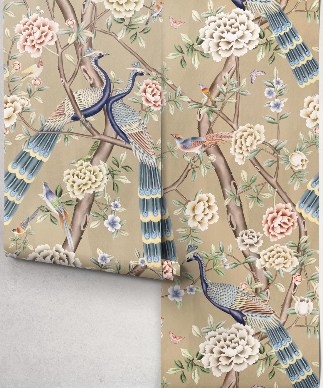 Peacock Pavilion Wallpaper - Colourway: Parchment - Roll