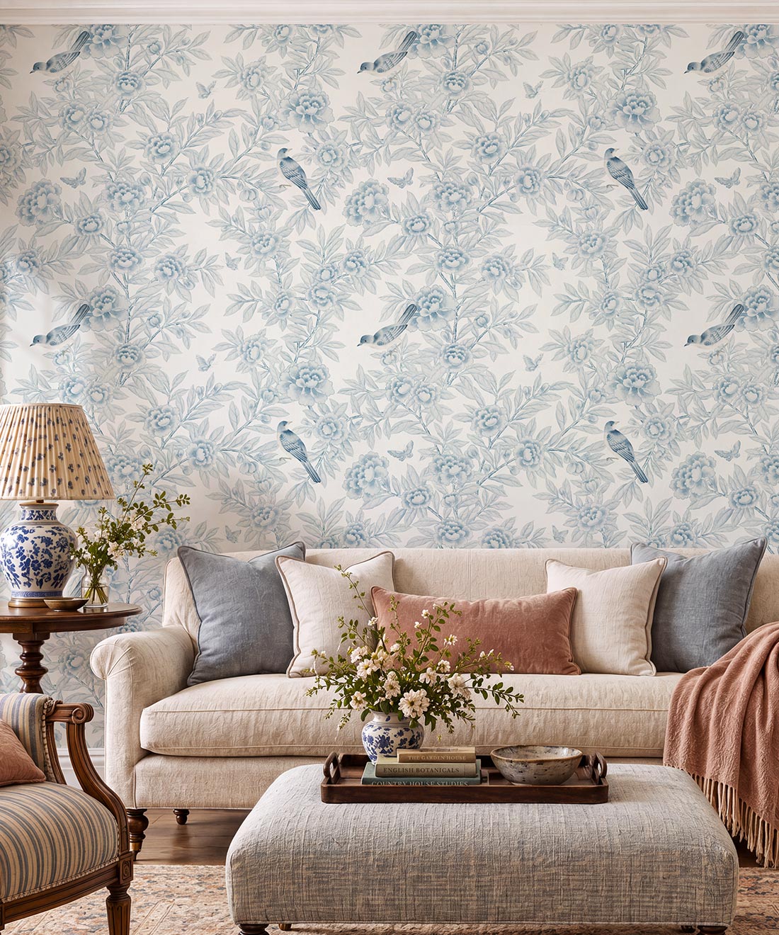 Windsor Garden Wallpaper - Colourway: Porcelain - Insitu